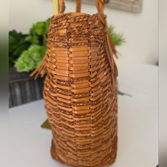 Monsac Original Y2K Era Woven Leather Tote/Braided Handle/Boho Chic/Tan Leather - Picture 5 of 16